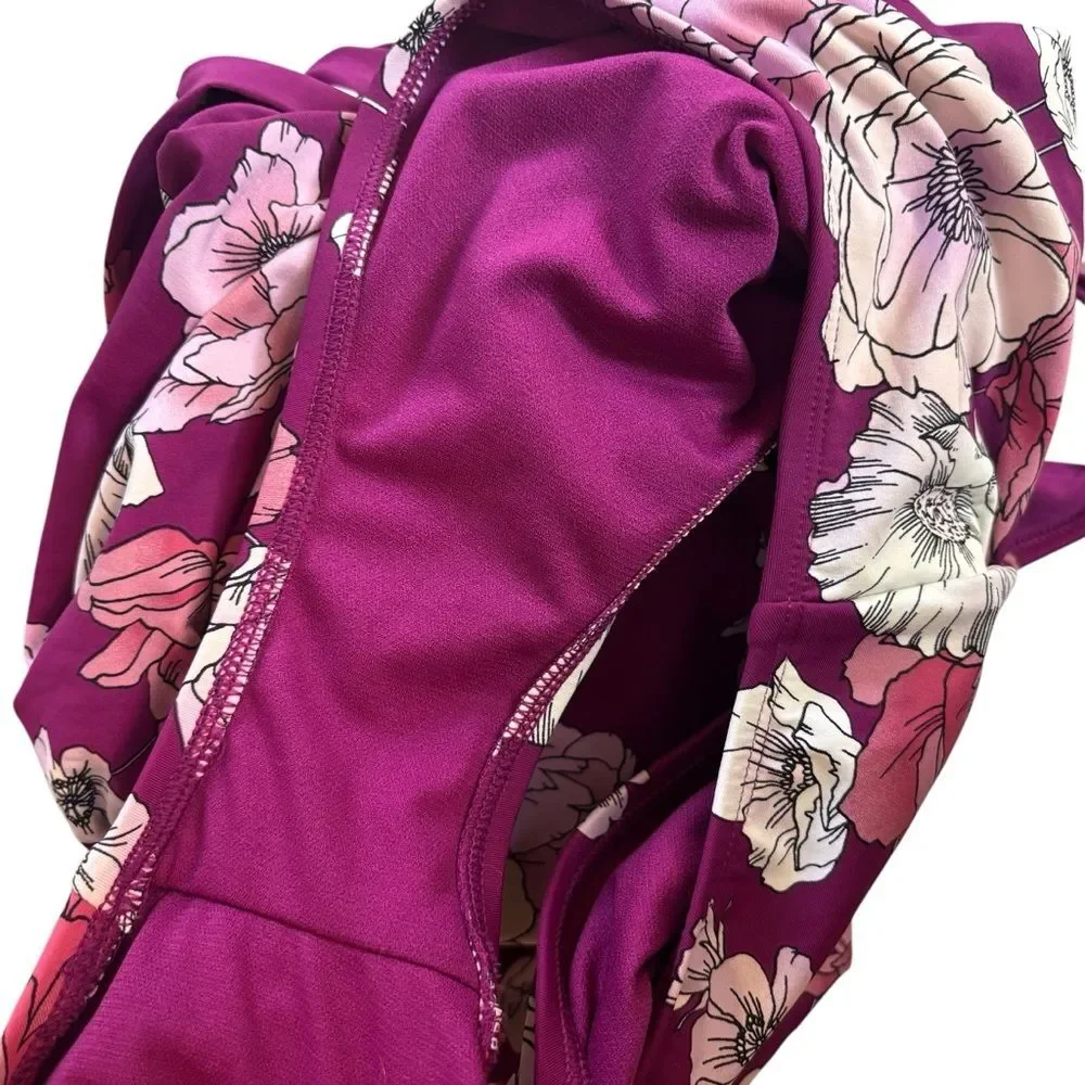 Freshwater Surplice Lace-Back One-Piece Swimsuit Plus Size 2X Purple Floral - Picture 12 of 16
